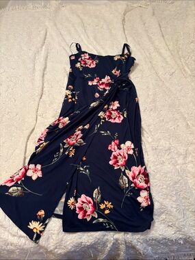 nine britton Navy Floral Sundress with Pink & Yellow Blooms